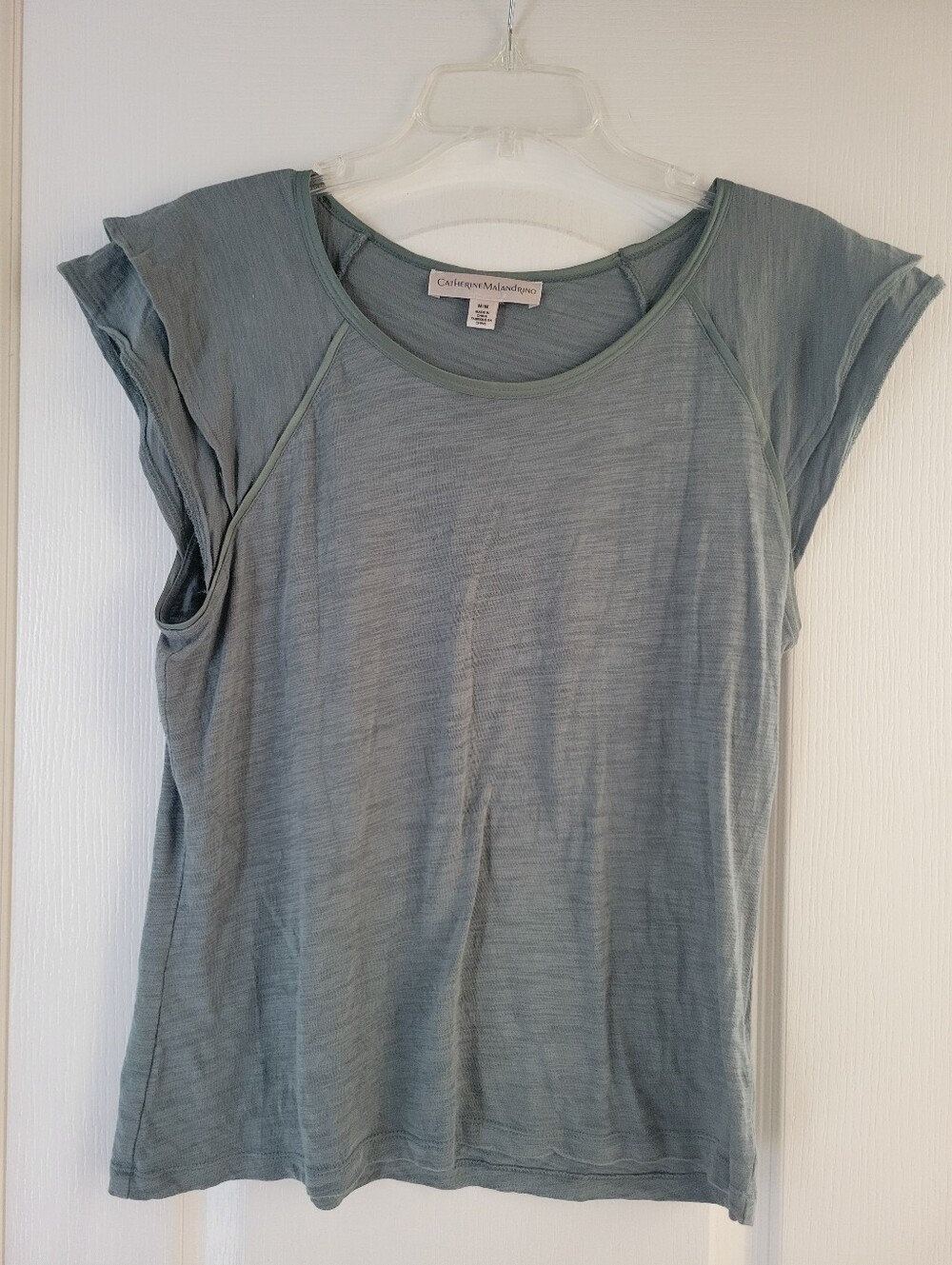 Catherine Malandrino Cap Sleeve Top Size M Sage Green Slub Knit Scoop Neck Tee